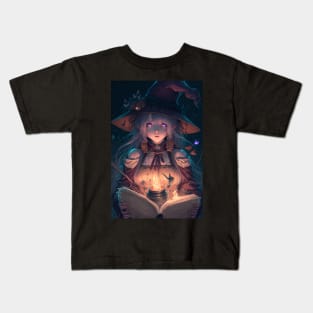 Anime Hot Wizard Girl Reading a Book of Spells Kids T-Shirt